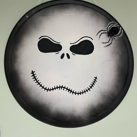 Homemade Jack Skeleton face Black and Gray Halloween Wall Decor - Picture 2 of 3